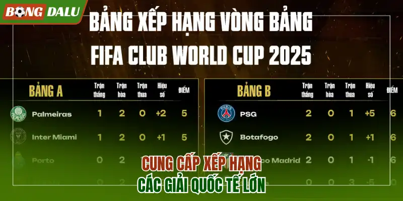 Cung cấp xếp hạng các giải quốc tế lớn