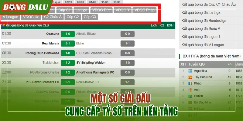 Một số giải đấu cung cấp tỷ lệ bóng đá trên nền tảng