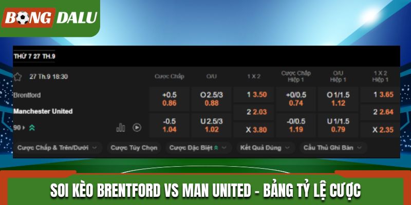 Soi kèo Brentford vs Man United qua bảng tỷ lệ kèo cá cược